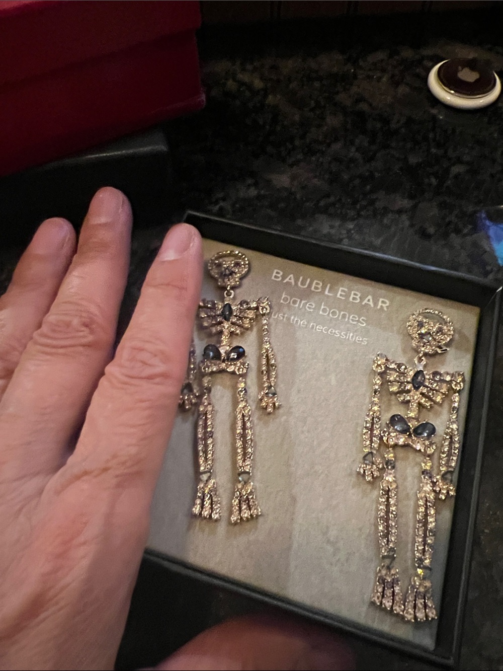 BaubleBar Gold and Black Crystal Skeleton Drop Earrings - Picture 4 of 5